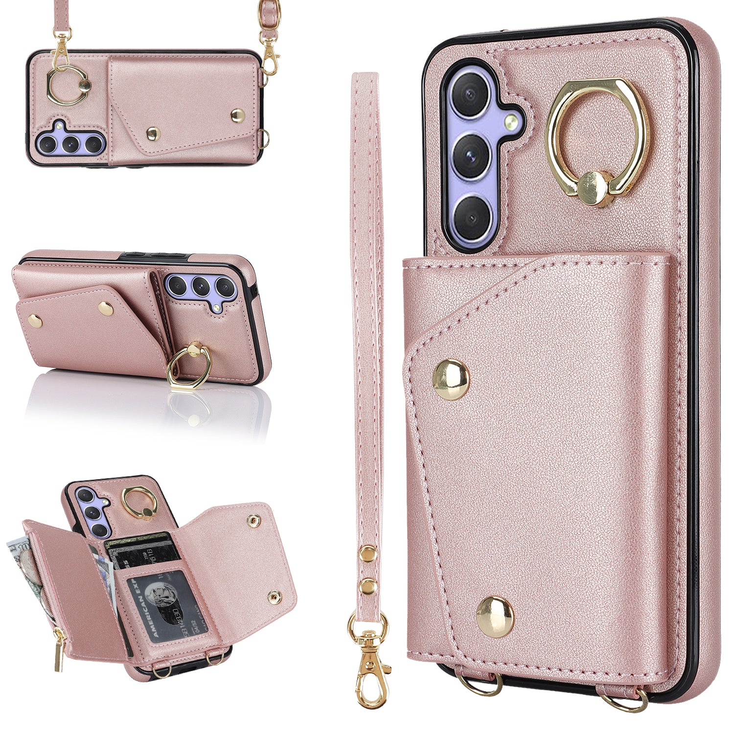 For Samsung Galaxy A54 5G Zipper Wallet Leather Coated TPU Case Rotary Ring Kickstand Phone Cover For Samsung Galaxy A54 5G Zipper Wallet Leather Coated TPU Case Rotary Ring Kickstand Phone Cover
